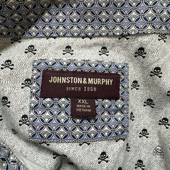 Johnston & Murphy XXL Skull All over Print AOP Button Down Shirt Crossbones - Picture 8 of 10